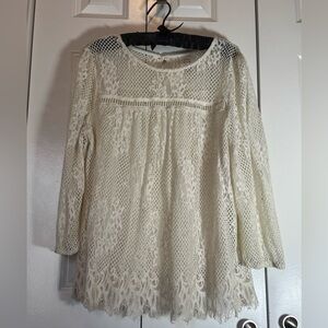 Knox Rose XXL Cream Lace Long Sleeve Keyhole Back Boho Top